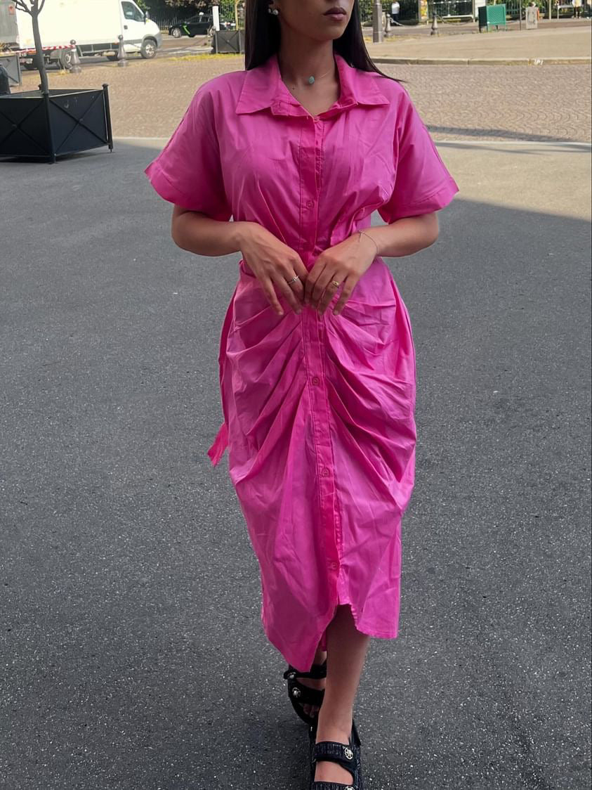 Robe chemise à nouer Rose